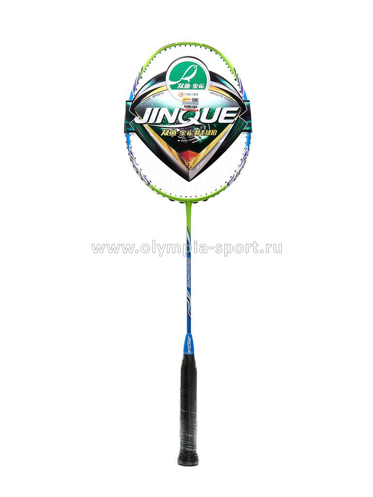 Ракетка для бадминтона DOUBLE FISH JINQUE QT-1601, карбон, литая, голубой (в чехле)