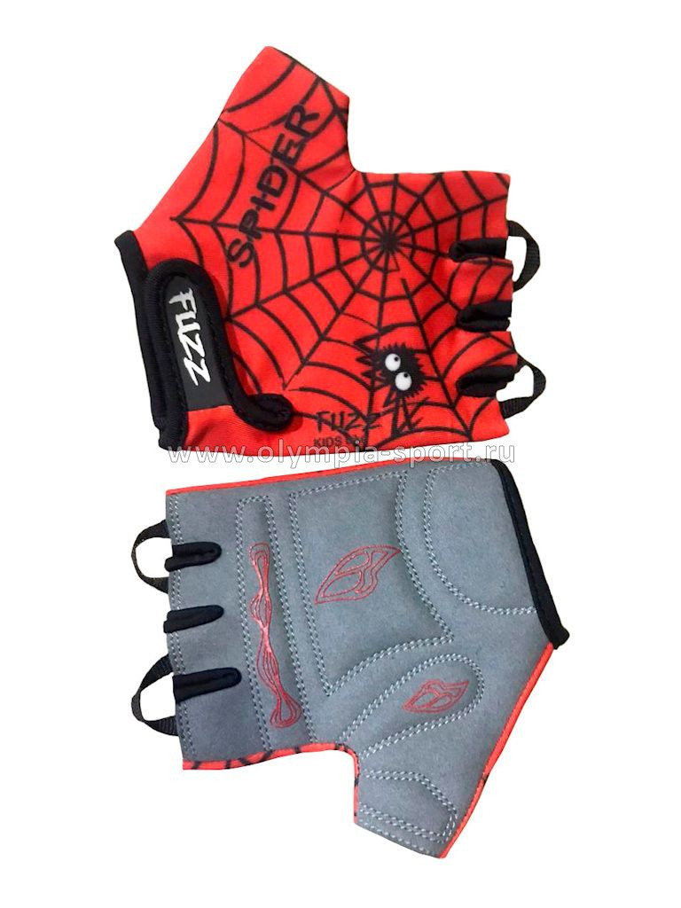 Велоперчатки Fuzz Spider детские красно-ч. 6/M (4-6 лет) лайкра, GRIP GEL, с петельками, на липучке